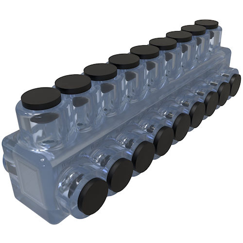 Product image for Ilsco ECTD-9-750 ClearTap® Insulated Multi-Tap Connector, Dual Sided Entry, 750kcmil-250kcmil Conductor Range, 9-Port