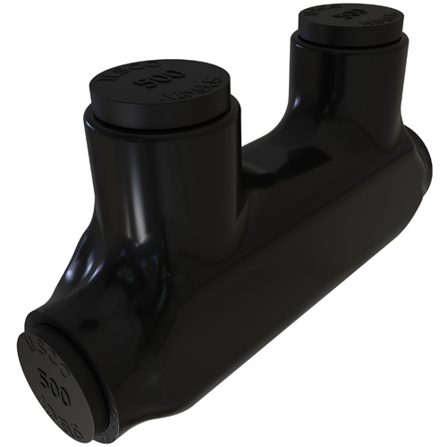 Product image for Ilsco PBT-500 Nimbus Insulated Aluminum In-Line Splicer-Reducer Connector, Conductor Range 500-4, 2 Ports, Tin Plated, UL, CSA