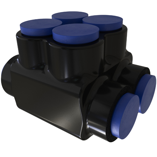 Product image for Ilsco PBT2-4-250-F Nimbus4Flex Insulated Aluminum Multi-Tap Connector, Conductor Range 250-6, Flex 4/0-6 H,I,K 2/0-6 M 3/0-6 DLO, 4 Ports, Dual Sided Entry, Double, Tin Plated, UL, CSA