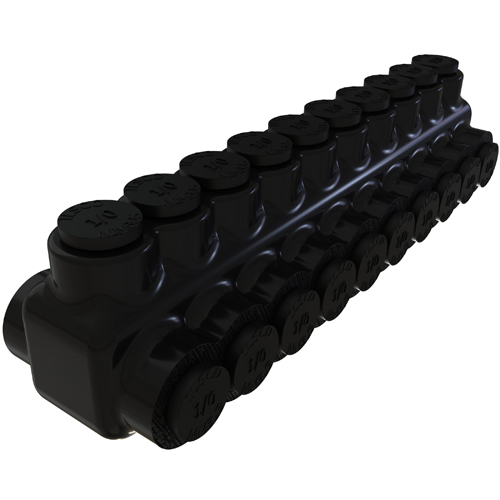 Product image for Ilsco PBTD-10-500 Nimbus Insulated Aluminum Multi-Tap Connector, Conductor Range 600-4, 10 Ports, Dual Sided Entry, Tin Plated, UL, CSA