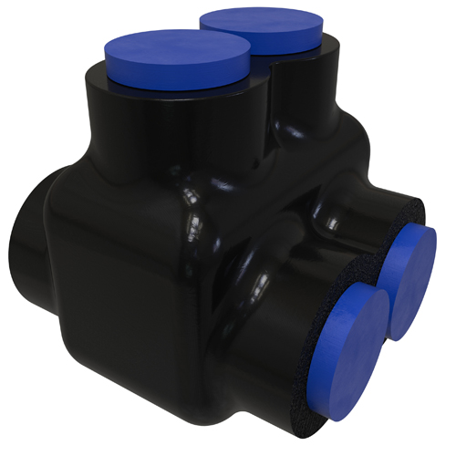Product image for ILSCO PBTD-2-3/0-F 1.89 x 1.68 x 1.86 Inch Black Cover Blue Cap Plastisol 2-Sided Flexible Multi-Tap Connector