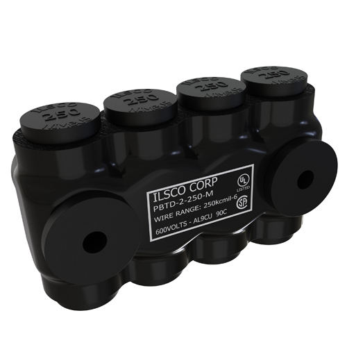 Product image for ILSCO PBTD-2-350-M 4.61 x 2.25 x 2.62 Inch Black Plastisol 2-Sided Insulated Multi-Tap Connector
