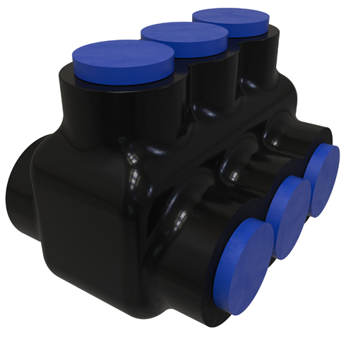 Product image for Ilsco PBTD-3-1/0-F Nimbus4Flex Insulated Flexible Aluminum Multi-Tap Connector, Conductor Range 1/0-14, Flex 1-14 H,I,K,DLO 2-14 M, 3 Ports, Dual Sided Entry, Tin Plated, UL, CSA