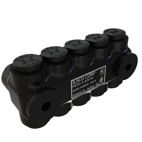 Product image for ILSCO PBTD-3-3/0-M UL CSA Listed 3/0-6 AWG 3-Port Aluminum Insulated Mountable Mechanical Connector