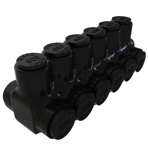 Product image for ILSCO PBTD-6-350-M UL/CSA Listed 350 MCM 6 AWG 6-Port Aluminum Insulated Mountable Mechanical Connector