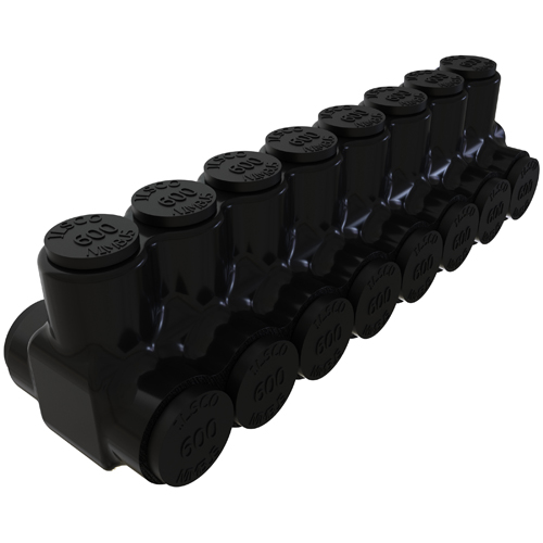 Product image for Ilsco PBTD-8-500 Nimbus Insulated Aluminum Multi-Tap Connector, Conductor Range 600-4, 8 Ports, Dual Sided Entry, Tin Plated, UL, CSA
