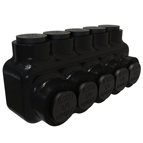 Product image for Ilsco PBTS-5-1/0 Nimbus Insulated Aluminum Multi-Tap Connector, Conductor Range 1/0-14, 5 Ports, Single Sided Entry, Tin Plated, UL, CSA