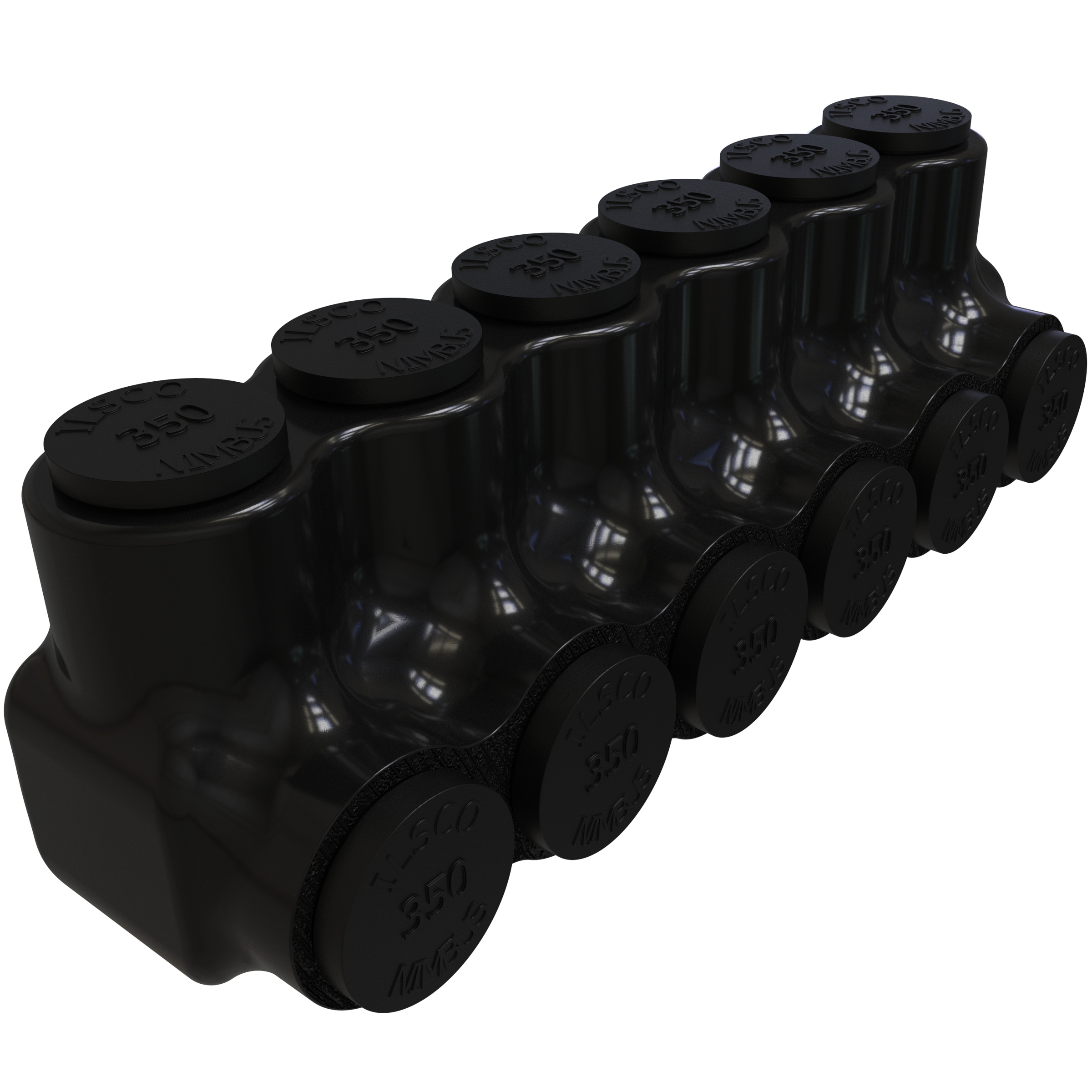 Product image for Ilsco PBTS-6-350 Nimbus Insulated Aluminum Multi-Tap Connector, Conductor Range 350-6, 6 Ports, Single Sided Entry, Tin Plated, UL, CSA