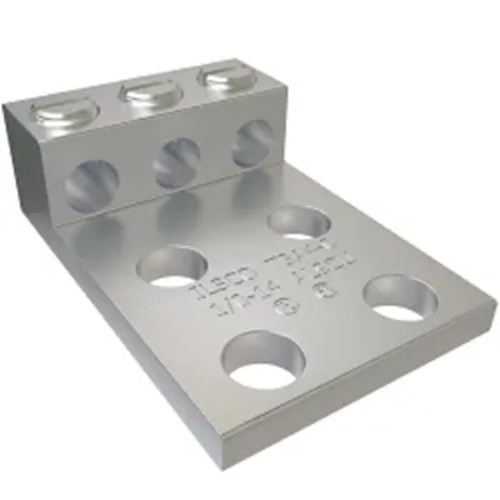 Product image for Ilsco T3A4-0 Aluminum Mechanical Lug, Conductor Range 1/0-14, 3 Ports, 4 Holes, 3/8in Bolt Size, Tin Plated, UL, CSA