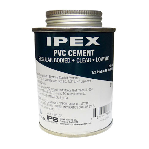 Product image for Ipex 078883 (CEMC05) Regular-Bodied PVC Solvent Cement, Low VOC, Clear - 1/2 Pint