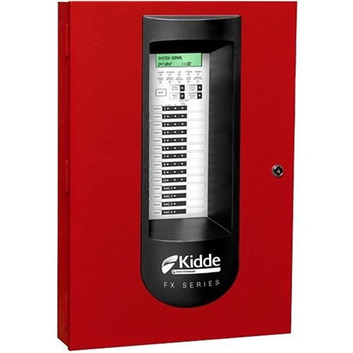 Product image for Kidde FX-10RD Conventional Fire Alarm Control Panel, Red, 10 Class B IDCs & 4 Class B NACs, 7.0A NAC Power, 120VAC Power Source, 24VDC Output