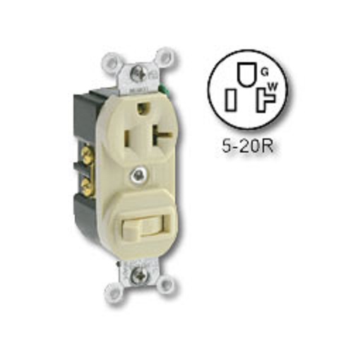 Product image for Leviton 5335-I 20A, 120V, Switch/Receptacle, Single Pole, Ivory