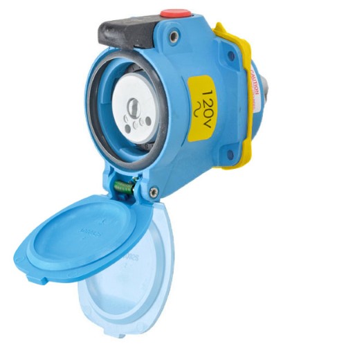 Product image for Meltric 63-14125-K16 DSN20 Receptacle, Poly, Blue, Size 1, Type 4X & IP69, 1P+N+G, 20A, 120 VAC, 60 Hz