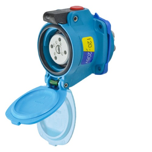 Product image for Meltric 63-14127-K16 DSN20 Receptacle, Poly, Blue, Size 1, Type 4X & IP69, 3P+N+G, 20A, 120/208 VAC, 60 Hz