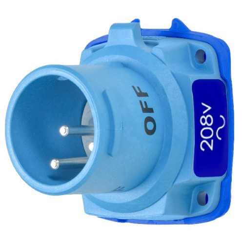 Product image for Meltric 63-18122-K16 DSN20 Inlet, Poly, Blue, Size 1, Type 4X & IP69, 2P+G, 20A, 208 VAC, 60 Hz