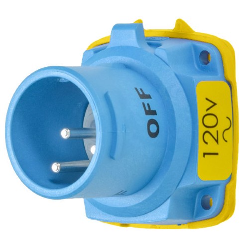 Product image for Meltric 63-18125-K16 DSN20 Inlet, Poly, Blue, Size 1, Type 4X & IP69, 1P+N+G, 20A, 120 VAC, 60 Hz