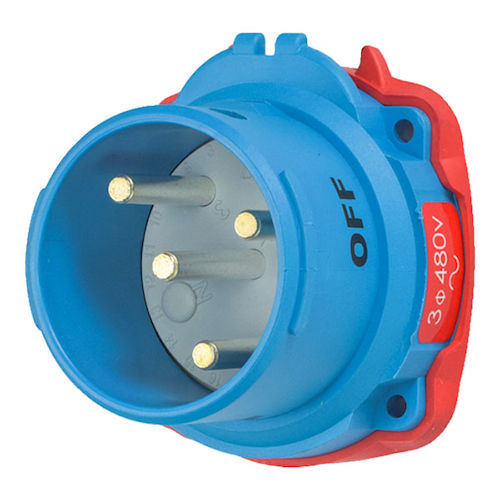 Meltric 63-38043 DSN30 Inlet, Poly, Blue, Size 2, Type 4X & IP69, 3P+G, 30A, 480 VAC, 60 Hz