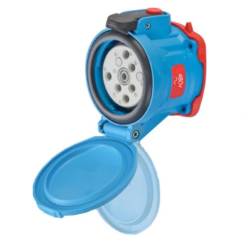 Product image for Meltric 63-64043-973-843 DSN60 Receptacle, Poly, Blue, Size 3, Type 4X & IP69, 3P+G, 60A, 480 VAC, 60 Hz, Padlock pawl