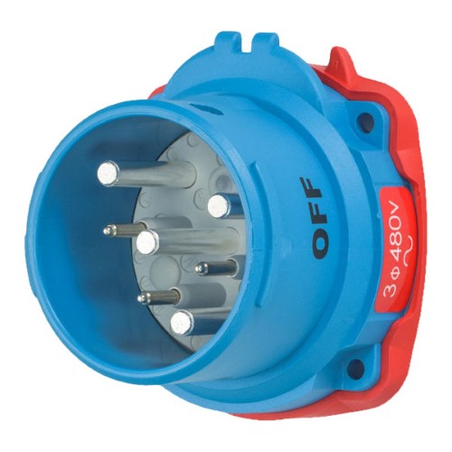 Product image for Meltric 63-68043-973 DSN60 Inlet, Poly, Blue, Size 3, Type 4X & IP69, 3P+G, 60A, 480 VAC, 60 Hz
