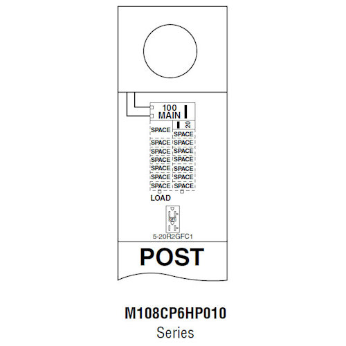 Product image for Midwest M108CP6HP010 Metered Service Equipment, Ring Type, 100A 120/240V, 14-Spaces, Pedestal Mount, Head Post, Circuit Protection, Galvanized Steel, NEMA-3R