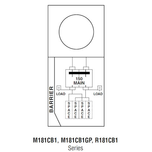 Product image for Midwest M181CB1 Metered Side-by-Side Service Equipment, Ring Type, 150A 120/240V, 4-Spaces, Surface Mount, Overhead/Underground Feed, Circuit Protection, Galvanized Steel, NEMA-3R