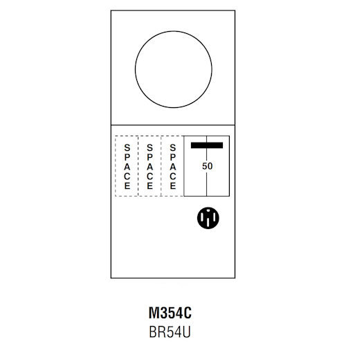 Product image for Midwest M354C Metered Power Outlet, 100A 120/240V, Surface Mount, BR54U Receptacle, THQL2150, Space (3) THQL1120 Circuit Protection, Galvanized Steel, NEMA-3R