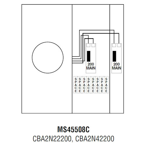 Product image for Midwest MS45508C All-In-One Service Equipment, Ring Type, 400A 240V Single Phase, 8-Spaces, Surface Mount, Underground Feed, w/ Circuit Protection & Load Center, Galvanized Steel, NEMA-3R