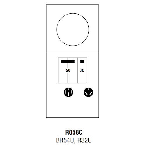 Product image for Midwest R058C Metered Power Outlet, 80A 120/240V, Surface Mount, BR54U, R32U Receptacles, THQL2150, THQL1130 Circuit Protection, Galvanized Steel, NEMA-3R