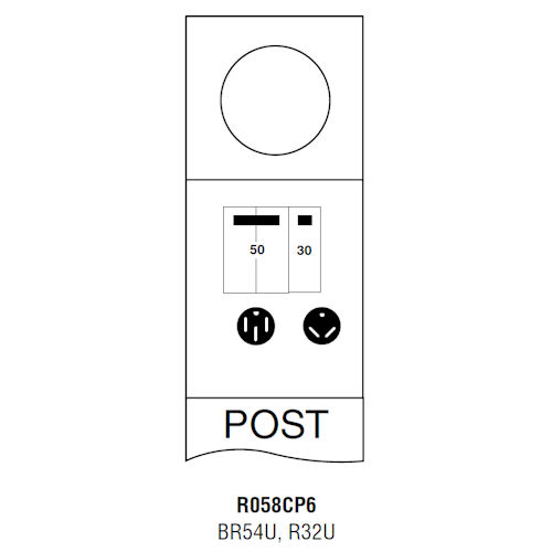 Product image for Midwest R058CP6 Metered Power Outlet, 80A 120/240V, Pedestal Mount, BR54U, R32U Receptacles, THQL2150, THQL1130 Circuit Protection, Galvanized Steel, NEMA-3R