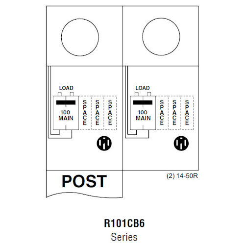 Product image for Midwest R101CB6 Metered Service Equipment, Ringless, 100A 120/240V, 3-Spaces, Pedestal Mount, Back-to-Back Inline Post, Circuit Protection & Load Center, Galvanized Steel, NEMA-3R