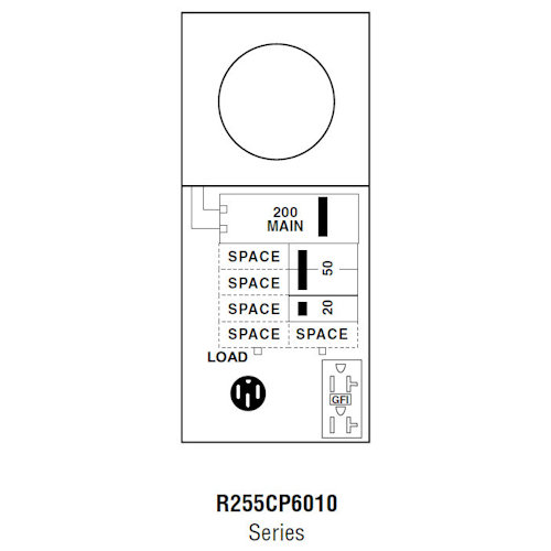 Product image for Midwest R255CP6010 Metered Service Equipment, Ringless, 200A 120/240V, 5-Spaces, Pedestal Mount, Inline & Head Post, Circuit Protection & Load Center, Galvanized Steel, NEMA-3R