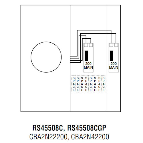 Product image for Midwest RS45508C All-In-One Service Equipment, Ringless / Lever Bypass, 400A 240V Single Phase, 8-Spaces, Surface Mount, Underground Feed, w/ Circuit Protection & Load Center, Galvanized Steel, NEMA-3R