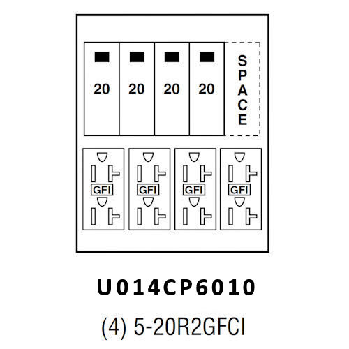 Product image for Midwest U014CP6010 Unmetered Power Outlet, 100A 120/240V, Surface Mount, (4) 5-20RGFCI Receptacles, (4) THQL1120, Space THQL1120 Circuit Protection, Galvanized Steel, NEMA-3R, Earth Burial