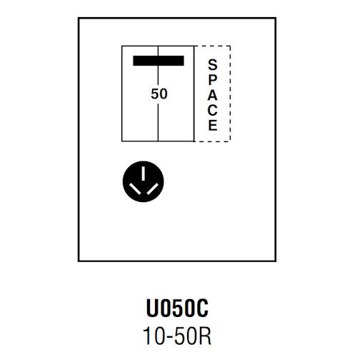 Product image for Midwest U050C Unmetered Power Outlet, 70A 120/240V, Surface Mount, 10-50R Receptacle, THQL2150, Space THQL1120 Circuit Protection, Galvanized Steel, NEMA-3R