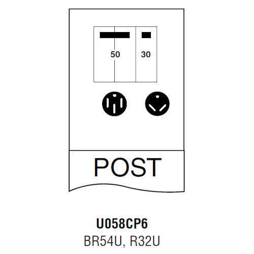 Product image for Midwest U058CP6 Unmetered Power Outlet, 80A 120/240V, Pedestal Mount, BR54U, R32U Receptacles, THQL2150, THQL1130 Circuit Protection, Galvanized Steel, NEMA-3R