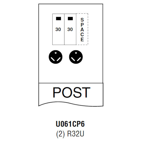 Product image for Midwest U061CP6 Unmetered Power Outlet, 70A 120/240V, Pedestal Mount, (2) R32U Receptacles, (2) THQL1130, Space THQL1120 Circuit Protection, Galvanized Steel, NEMA-3R