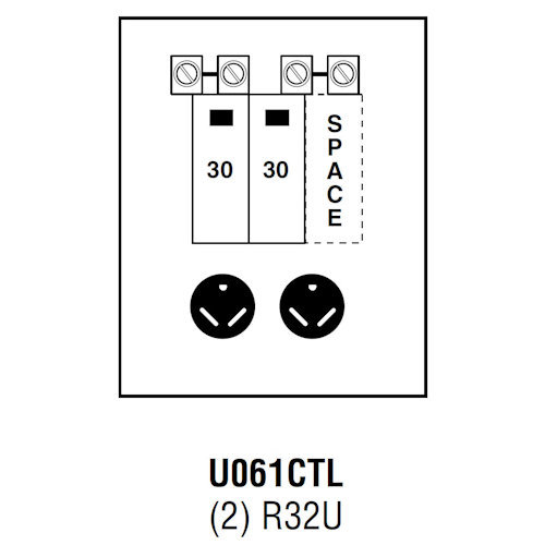 Product image for Midwest U061CTL Unmetered Power Outlet, 100A 120/240V, Surface Mount, (2) R32U Receptacles, (2) THQL1130, Space THQL1120 Circuit Protection, Galvanized Steel, NEMA-3R