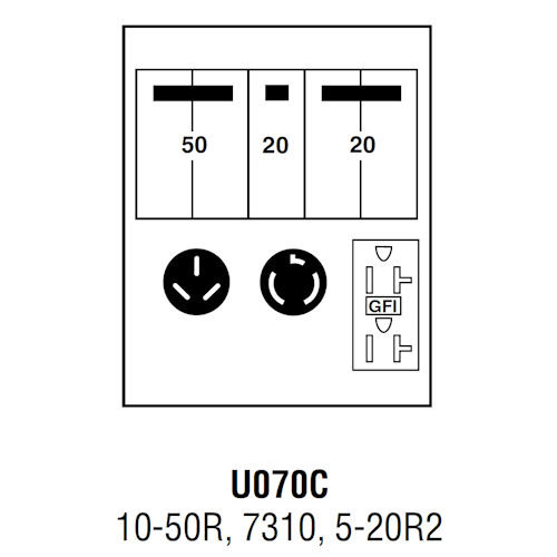 Product image for Midwest U070C Unmetered Power Outlet, 90A 120/240V, Surface Mount, 10-50R, 7310, 5-20R2 Receptacles, THQL2150, THQL2120, THQL1120 Circuit Protection, Galvanized Steel, NEMA-3R