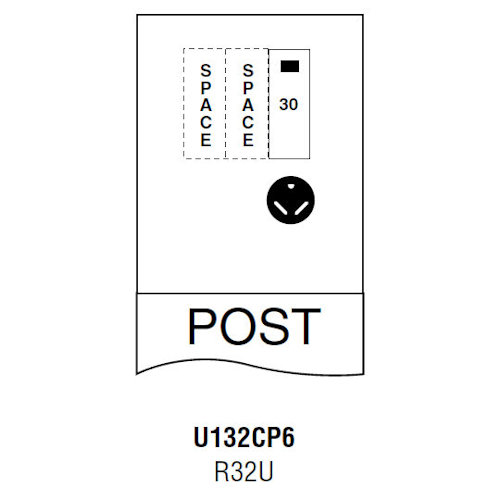 Product image for Midwest U132CP6 Unmetered Power Outlet, 70A 120/240V, Pedestal Mount, R32U Receptacle, THQL1130, Space (2) THQL1120 Circuit Protection, Galvanized Steel, NEMA-3R