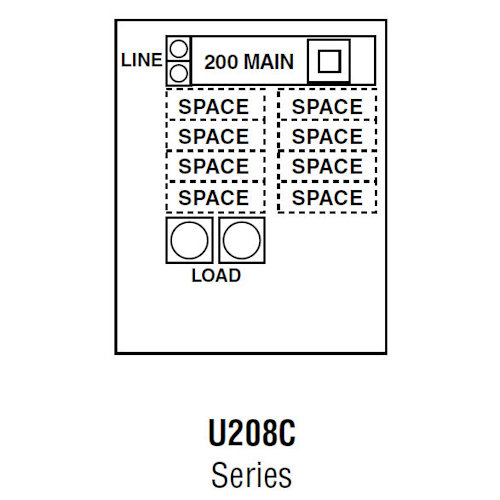 Product image for Midwest U208C Unmetered Service Equipment, 200A 120/240V, 8-Spaces, Surface Mount, Circuit Protection, Galvanized Steel, NEMA-3R