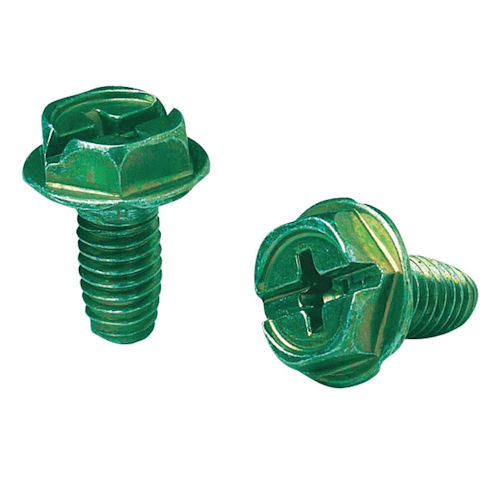 Product image for Cully 80022J 10-32 x 3/8" Green Grounding Screws, Type C Point, Hex Washer Head, Hex/Phillips/Slotted/Square, Zinc