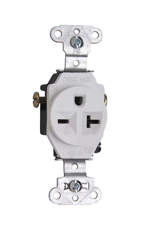 Product image for Pass & Seymour 5851-W Heavy-Duty Spec Grade Single Receptacle, Side Wire 20Amp 250Volt, White