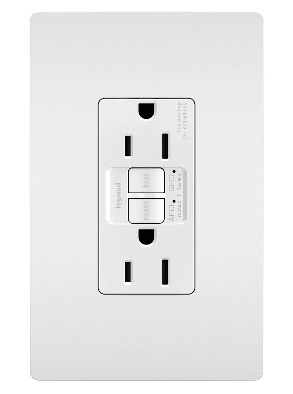 Product image for Legrand AFGF153TRW radiant® Tamper-Resistant Dual Function 15A Duplex Self-Test AFCI/GFCI Receptacles, White