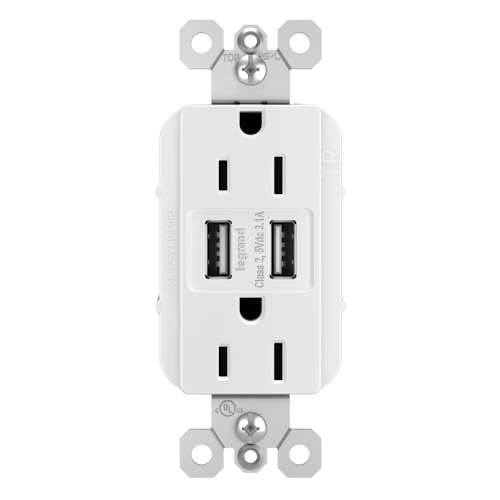Product image for Pass & Seymour TM826USBW Radiant® 15A Tamper-Resistant Duplex Receptacle / (2) USB Outlets, White