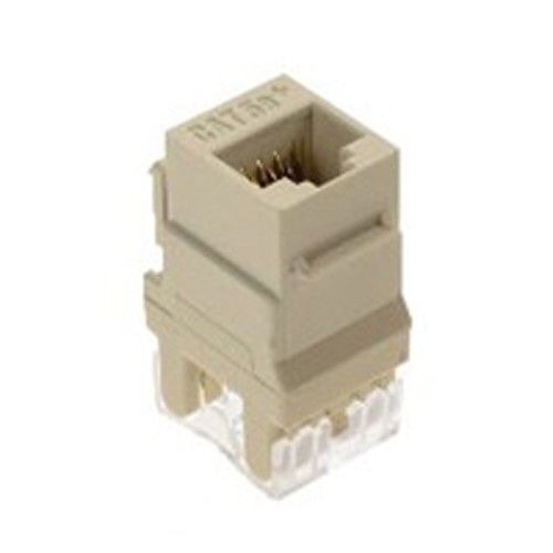 Product image for On-Q WP3450-LA 1-Port RJ45 Category 5E Light Almond Plastic Snap-In Keystone Connector
