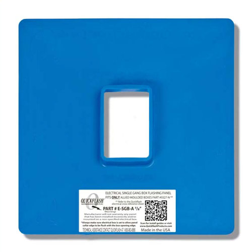 Product image for Quickflash E-SGB-A-7/8" Electrical Single Gang Box Flashing Panel, used on 3-Coat Stucco & Lap Siding. Fits Allied Moulded 9327-N ONLY