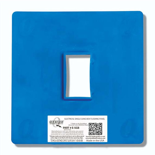 Product image for Quickflash E-SGB Electrical Single Gang Box Flashing Panel, used on 5/8" Depth 3-Coat Stucco & Lap Siding