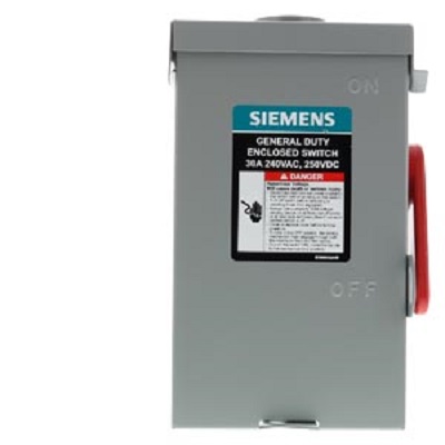 Product image for Siemens GF321NRA Low Voltage, Double-Break Enclosed Safety Switch, 3-Pole 4-Wire Fused Switch,