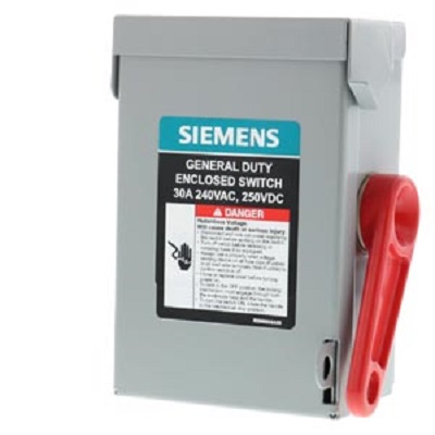 Product image for Siemens GNF221RLA Disconnect Switch, Panel Mount, 240V, 30A, 2 Pole
