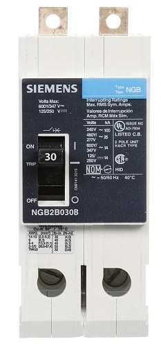 Product image for Siemens NGB2B030 Low Voltage Panelboard Mount, G Frame Circuit Breaker, Magnetic Trip, 30A, 2 Pole, No Lugs